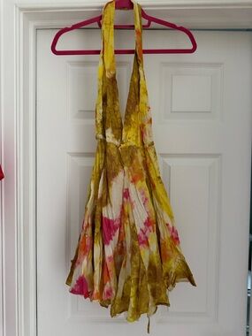 Zara Yellow & Pink Halter Tie Mini Dress